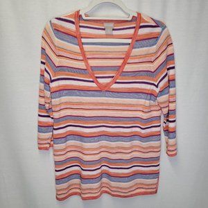 Chico's Women's Size 0 Sweater Orange Pullover V Neck 3/4 Sleeve